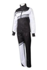WTV175 Online Order Women's Sport Suit Design Black and White Contrast Sport Suit Sport Suit Factory 100% Polyester  45 degree